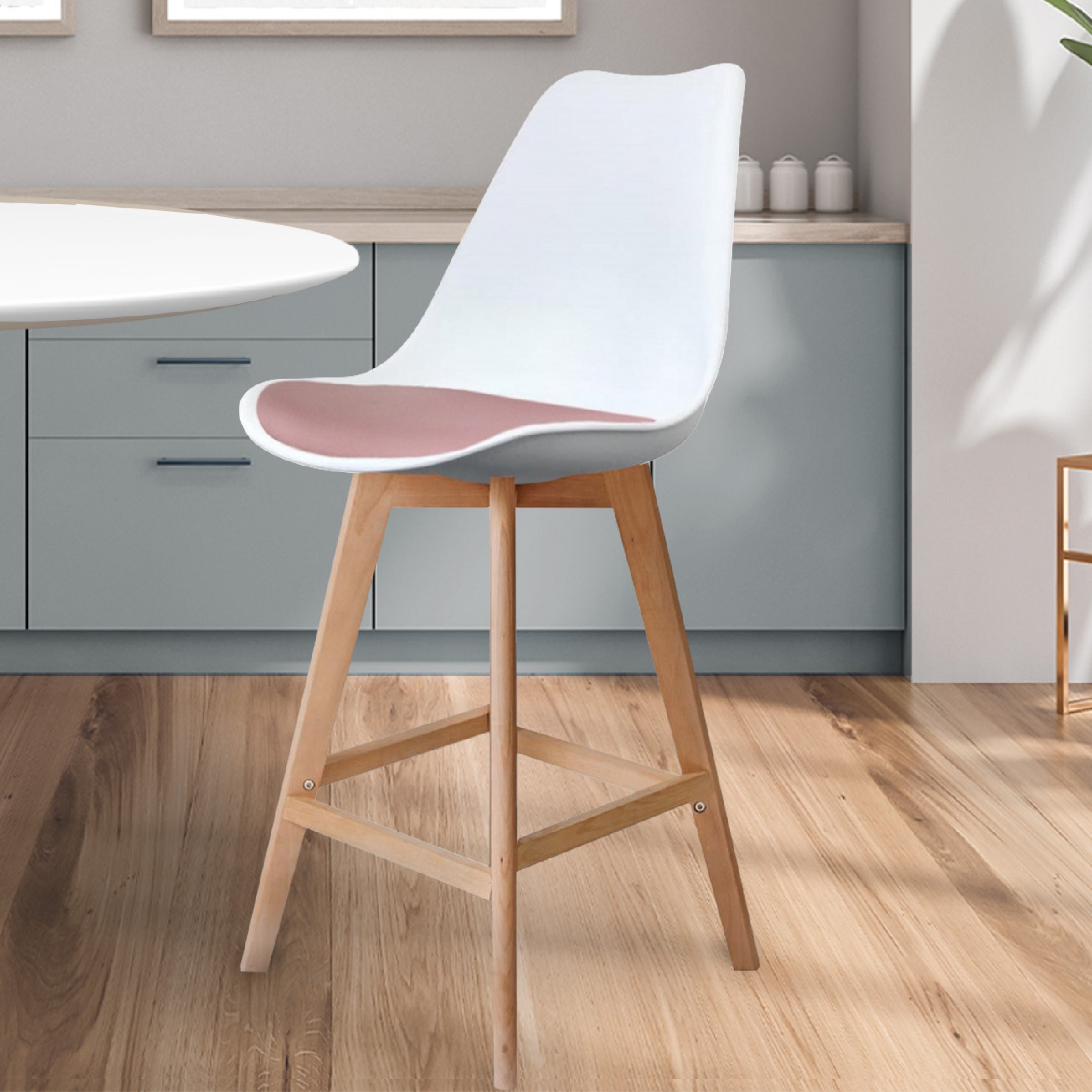 Fusion Living Soho White Plastic Bar Stool Blush