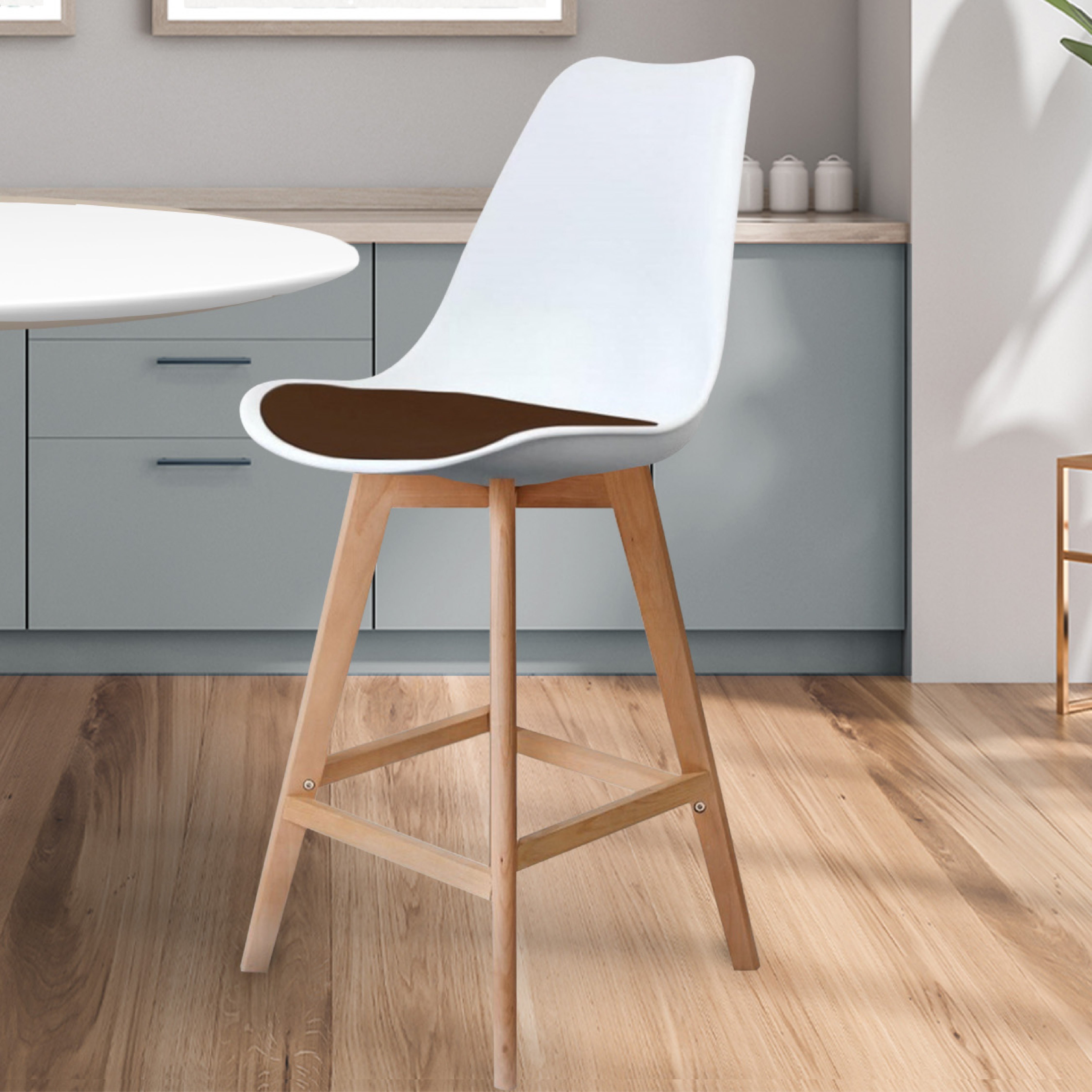 Fusion Living Soho White Plastic Bar Stool Chocolate