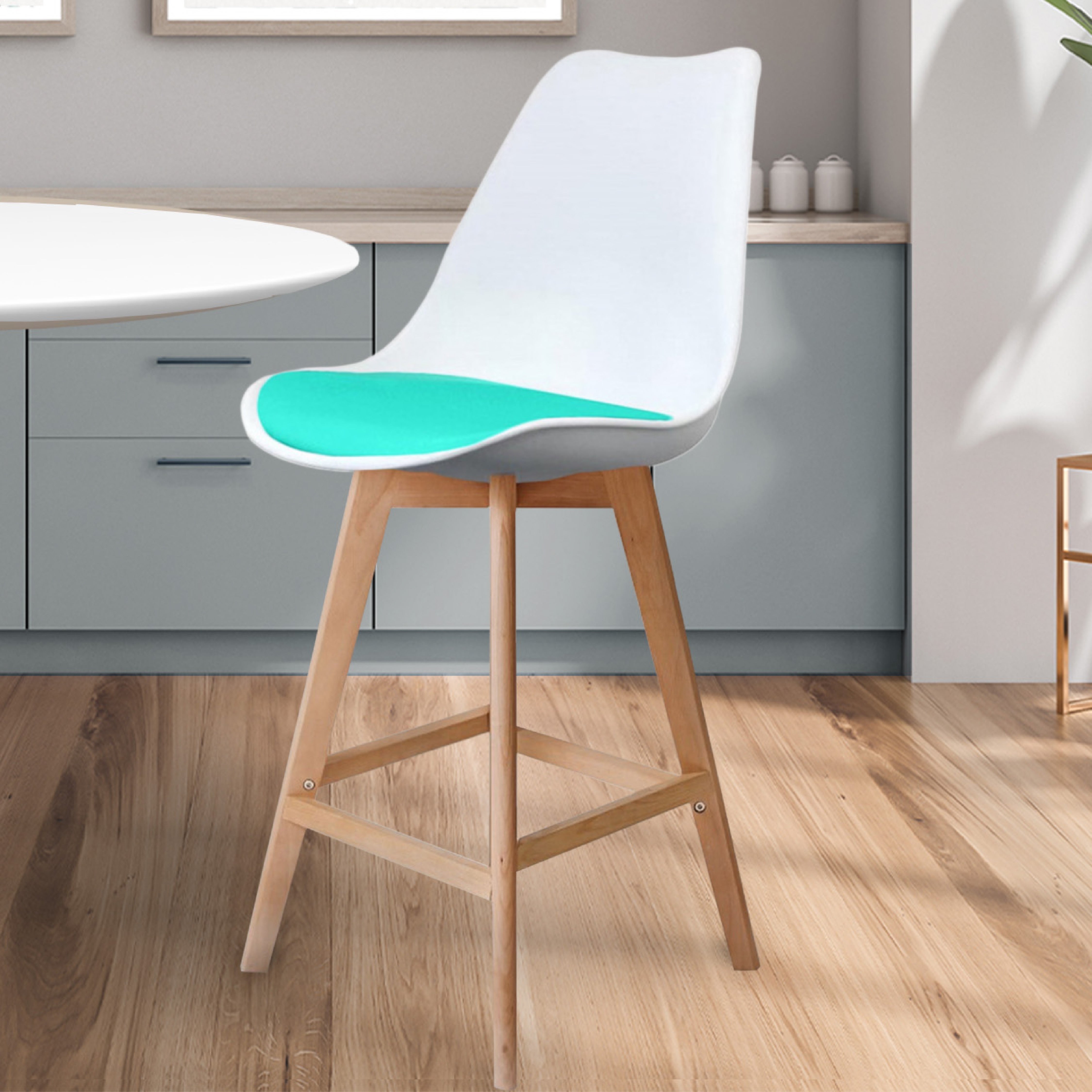 Fusion Living Soho White Plastic Bar Stool Aqua