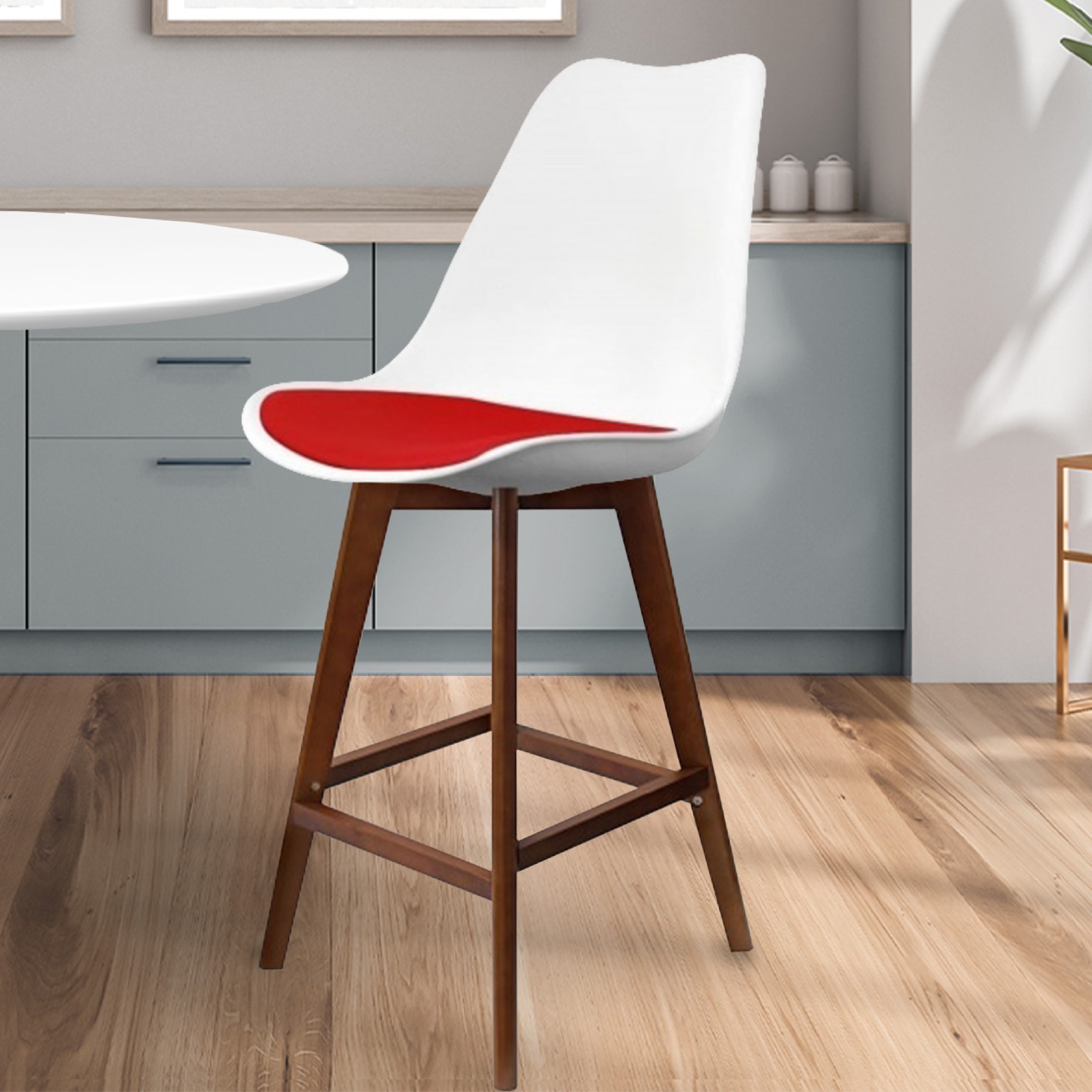 Fusion Living Soho White Plastic Bar Stool Red