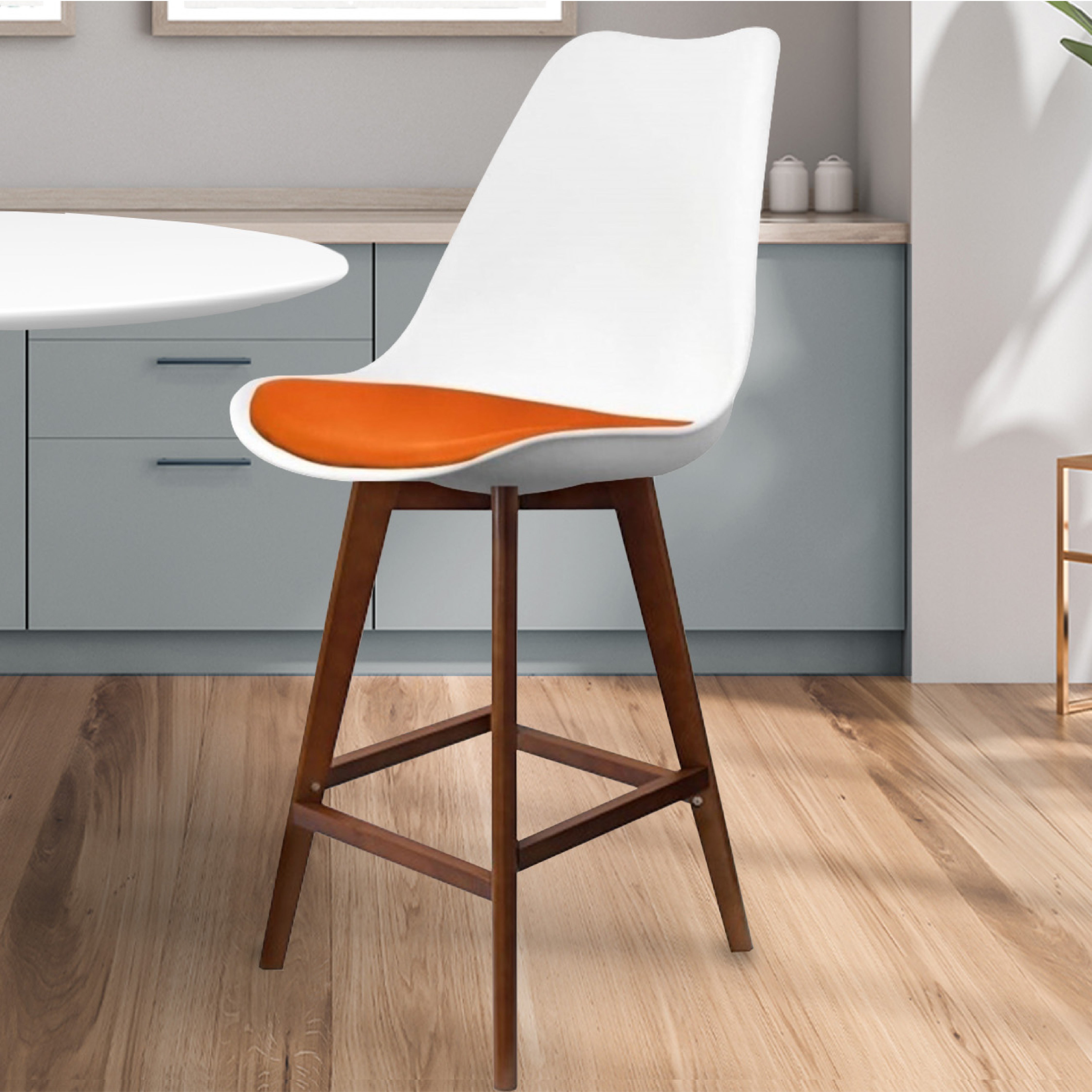 Fusion Living Soho White Plastic Bar Stool Orange