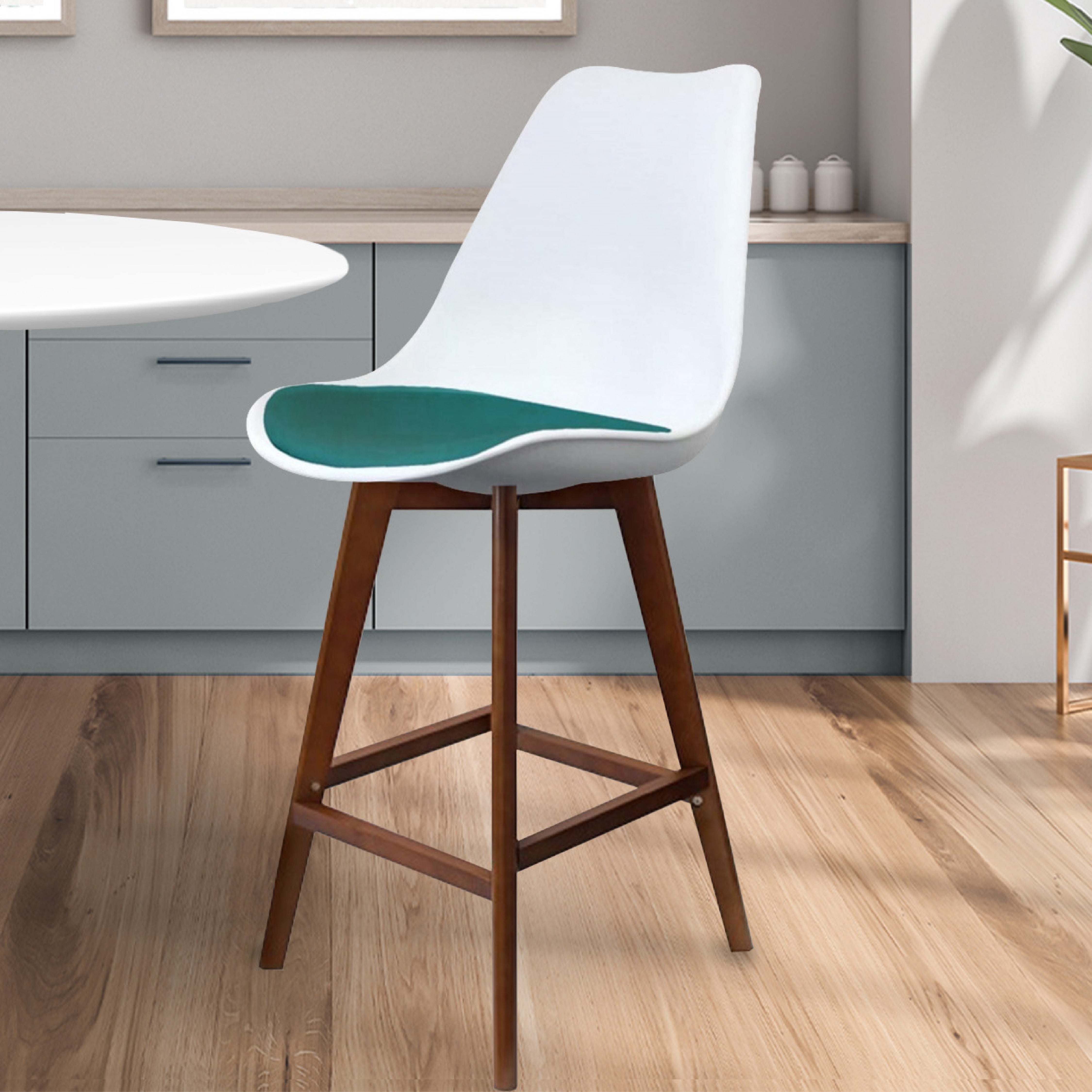 Fusion Living Soho White Plastic Bar Stool Teal