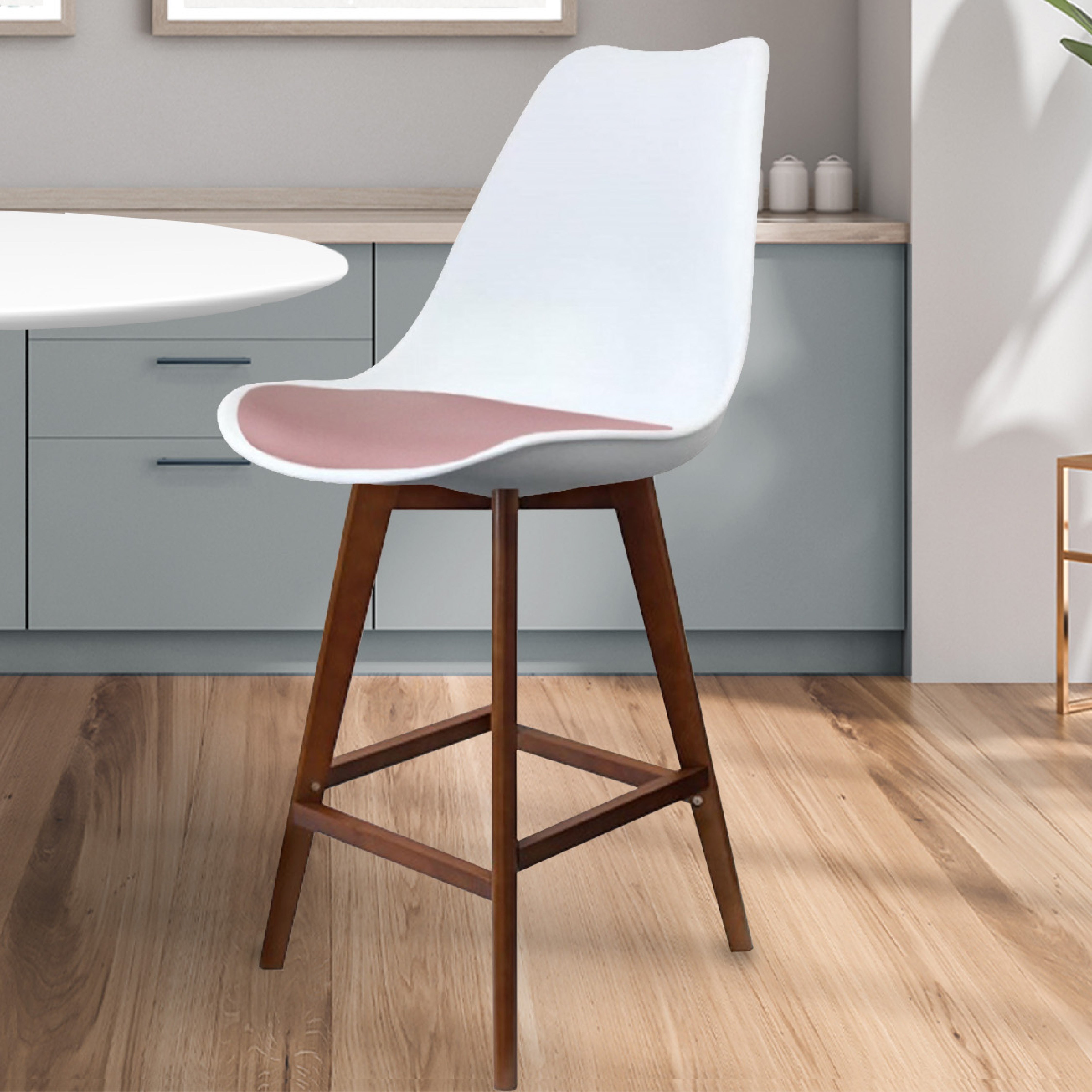 Fusion Living Soho White Plastic Bar Stool Blush