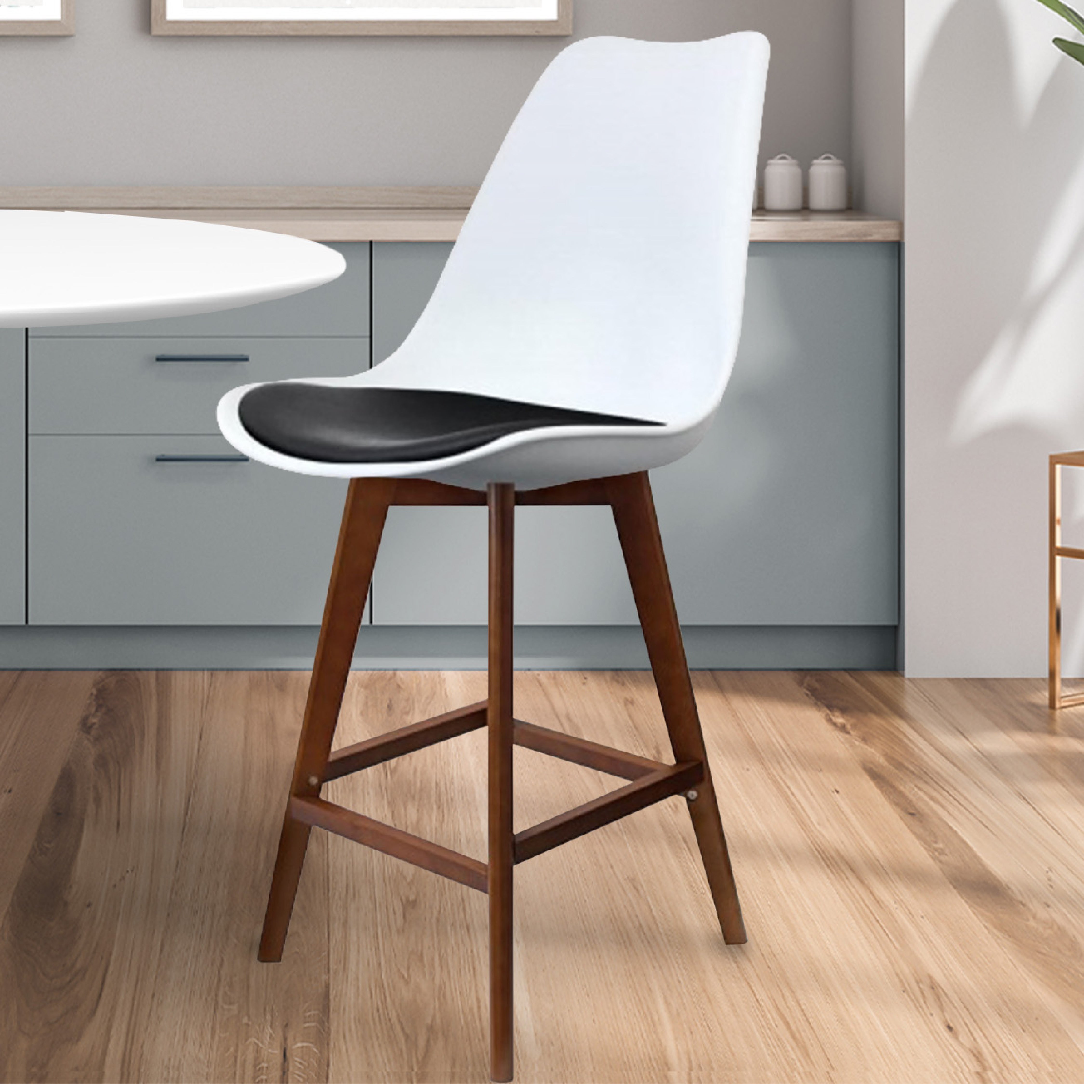 Fusion Living Soho White Plastic Bar Stool Black