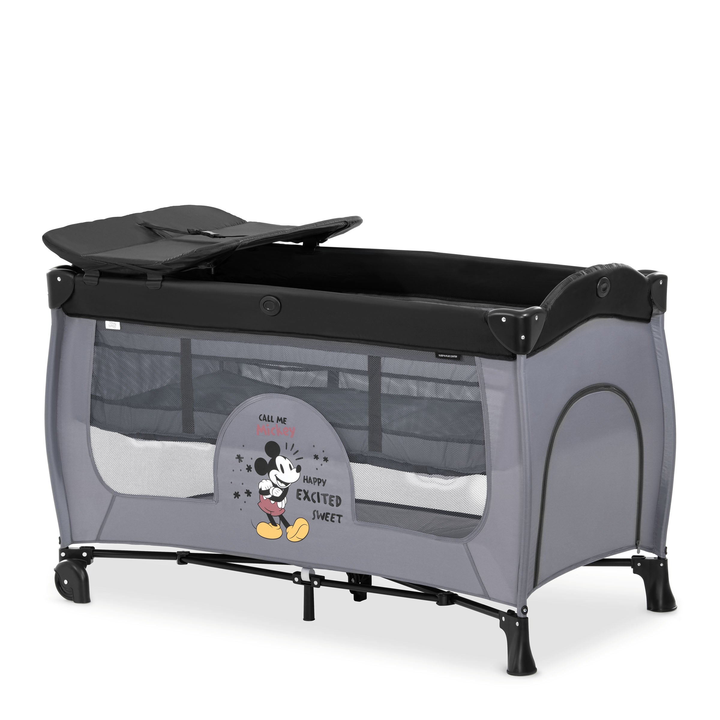 Disney Sleep 'n Play Center Mickey Mouse Travel Cot Grey