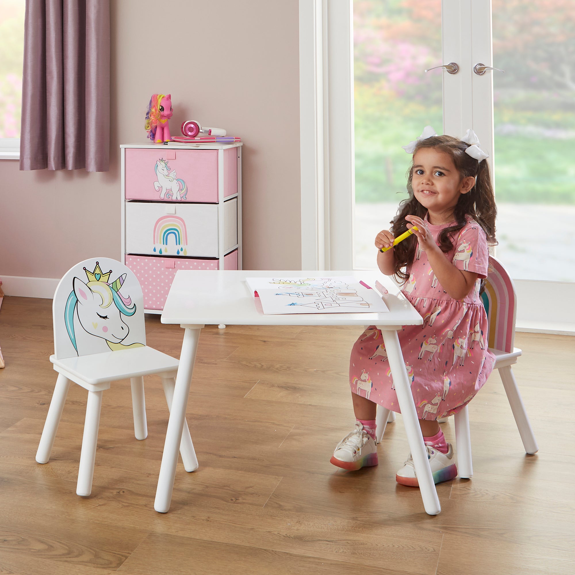 Liberty House Kids Unicorn Table And Two Chair Set White