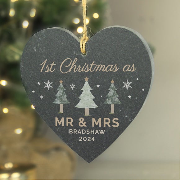 Click to view product details and reviews for Personalised Christmas Tree Slate Heart Decoration.