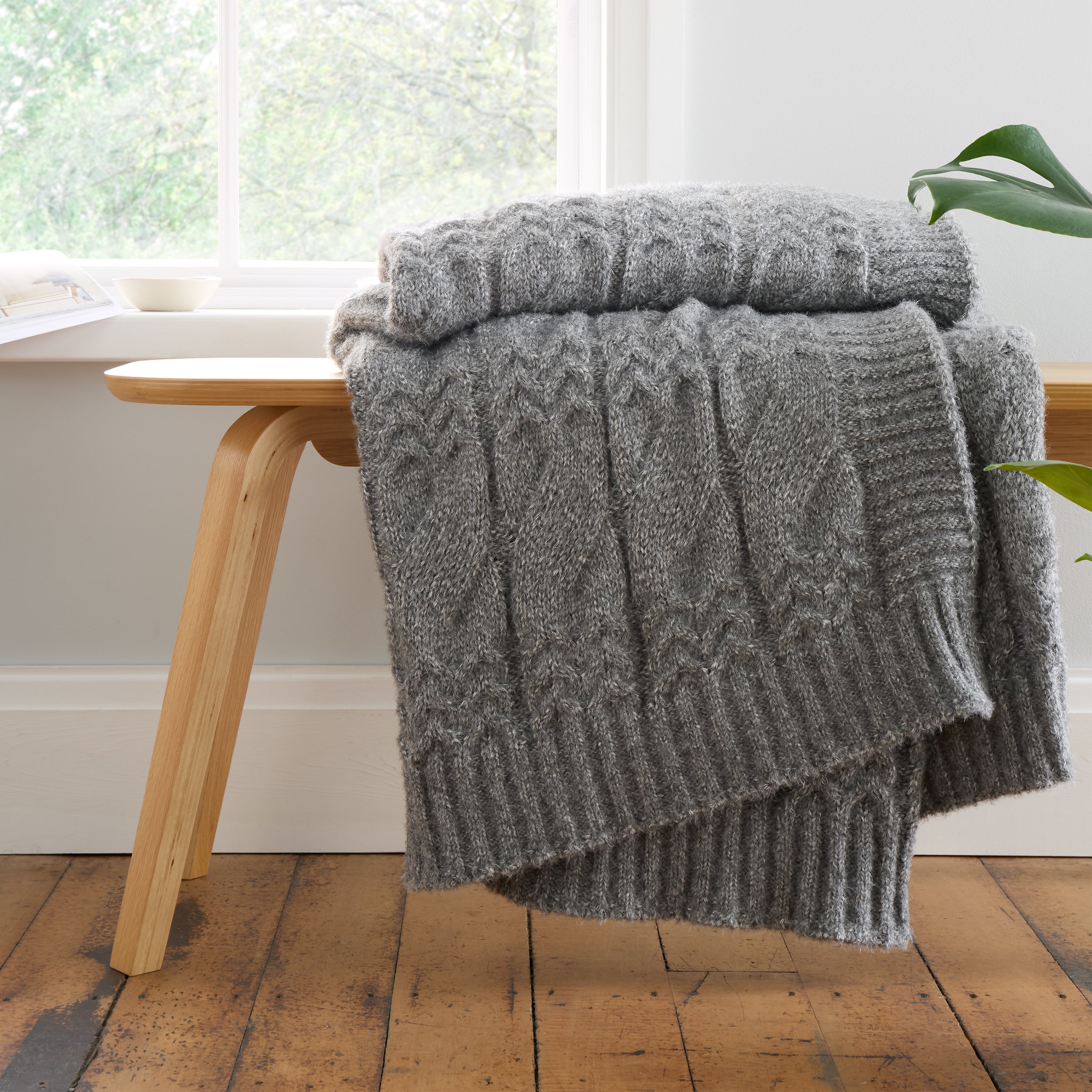 Bianca Cosy Soft Cable Knit Throw 130cm x 170cm Grey