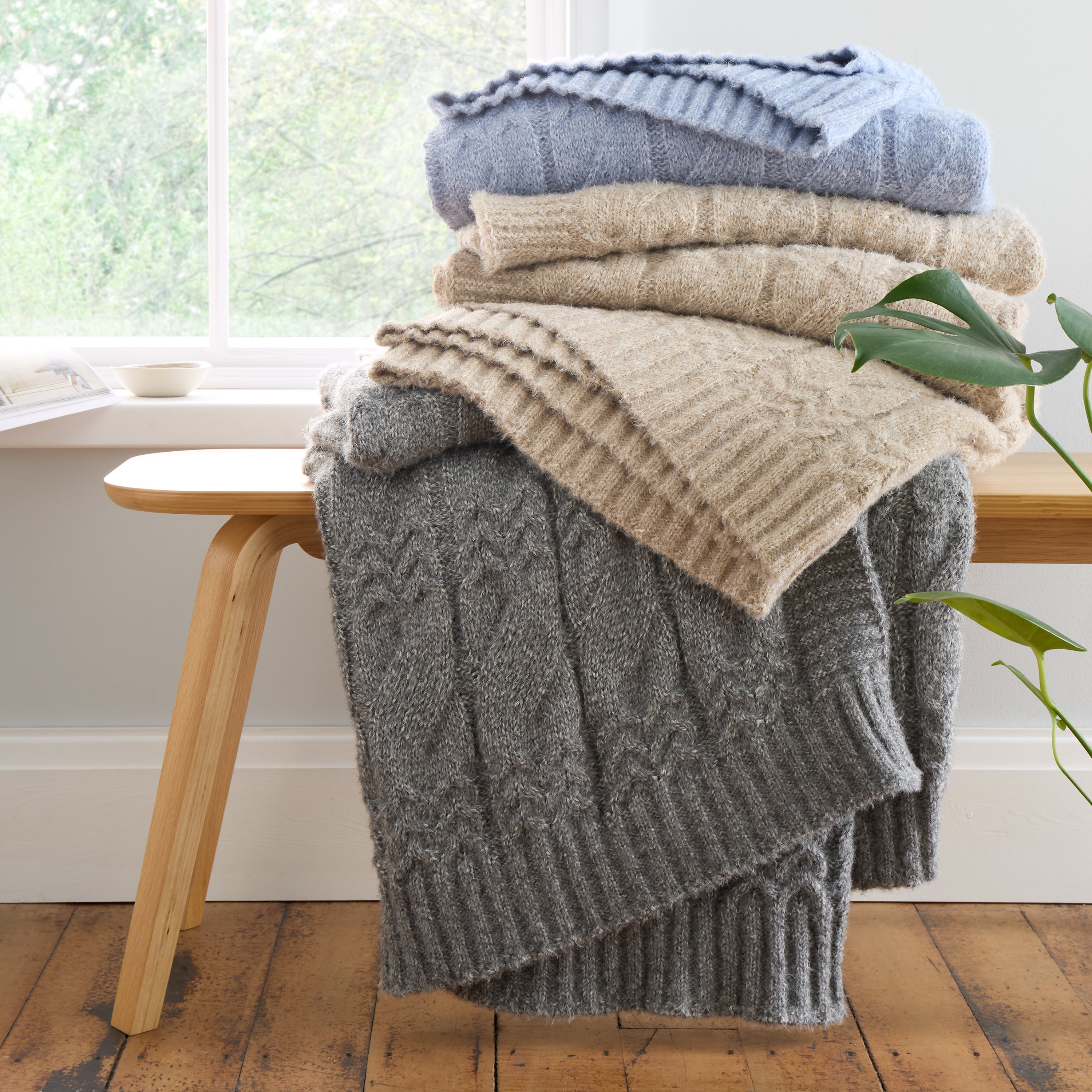 Bianca Cosy Soft Cable Knit Throw 130cm x 170cm Grey