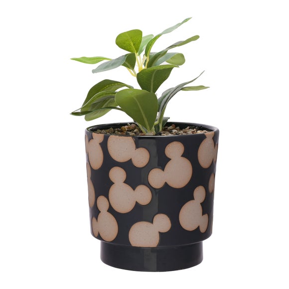 Artificial Plant In Disney Mickey Mouse Black Ceramic Plant Pot