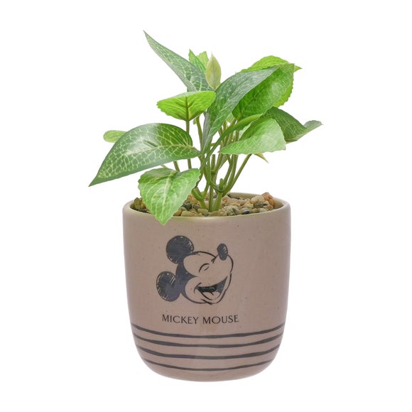 Artificial Plant In Disney Mickey Mouse Brown Ceramic Plant Pot