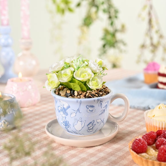 Artificial Flowers In Disney Alice In Wonderland Teacup Plant Pot