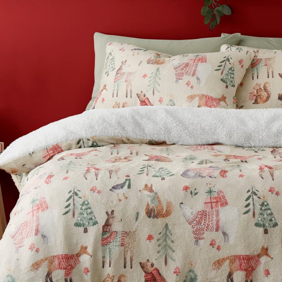 Bear Bedding Set Twin Size - Wild Animals Duvet Cover With Pillowcase, Watercolor Rabbit Fox Raccoon Kids Decor