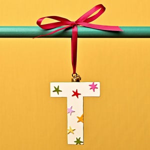 Raspberry Blossom Monogram Letter Christmas Hanging Decoration
