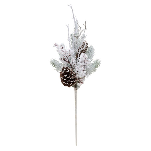 Click to view product details and reviews for Snowy Pine Stem With Pine Foliage Cones.