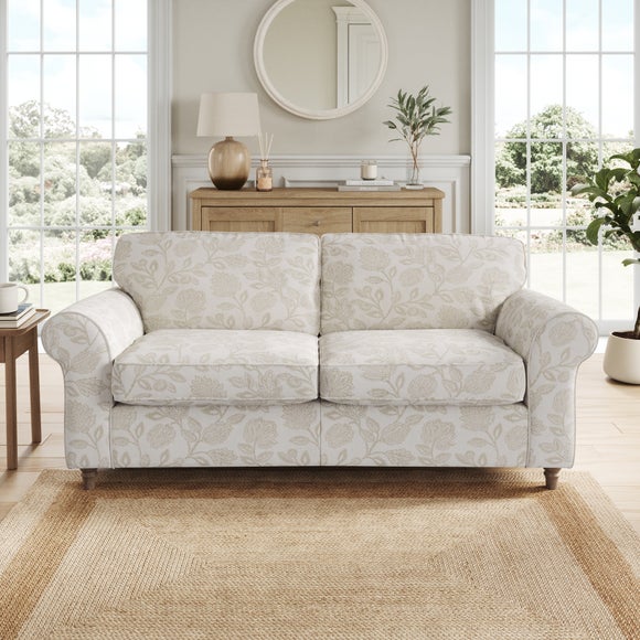 Return Flori Woven Floral Fabric 3 Seater Sofa Natural