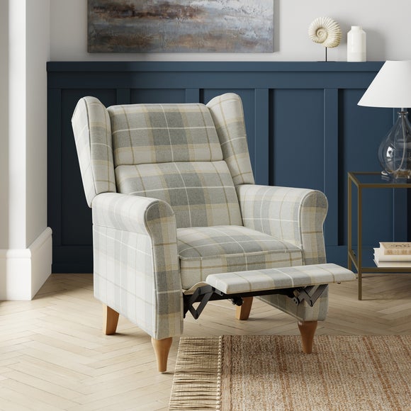 Return Oswald Padded Pushback Check Armchair Grey Check