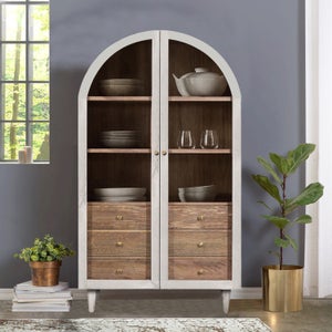 Indus Valley Atomic 2 Door Glass Cabinet- White Wash