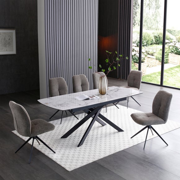 Indus Valley Aura Extending Dining Table With 6 Pebble Grey Chairs