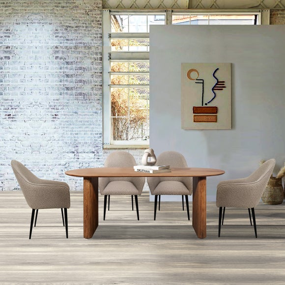 Indus Valley Zen Dining Table With 6 Boucle Stone Chairs