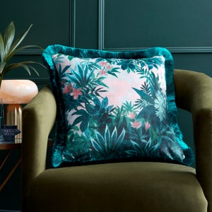 Tropical Fringed Square Cushion Cover