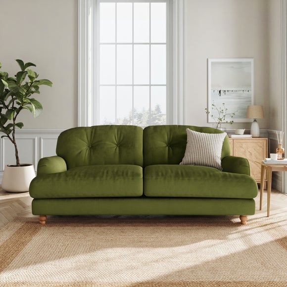 Return Martha Matte Plush Velvet 3 Seater Sofa Olive