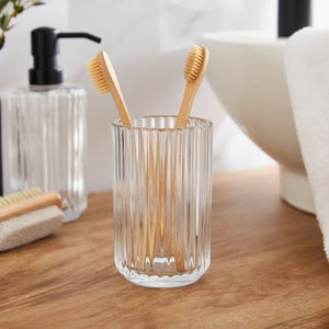 Ribbed Glass Toothbrush Holder
