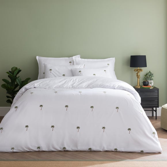 Palm Tree Embroidery Duvet Cover And Pillowcase Set