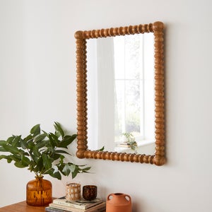 Turned Mango Wood Rectangle Wall Mirror