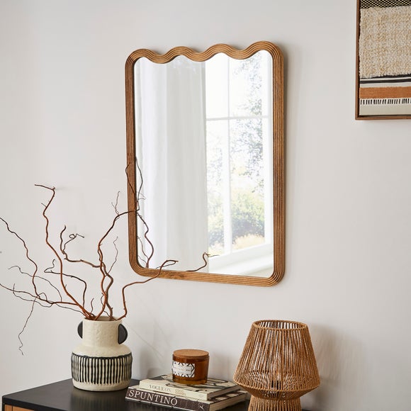 Rosa Mango Wood Ribbed Wiggle Rectangle Wall Mirror