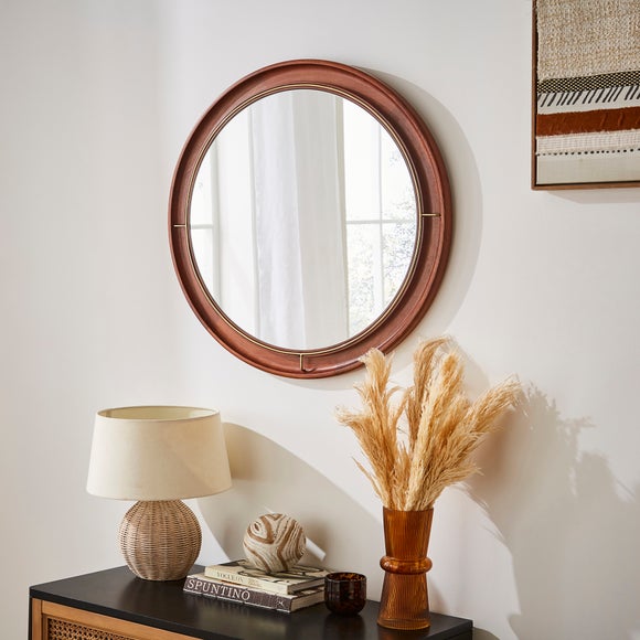 Mango Wood Metal Round Wall Mirror