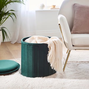 Round Ottoman With Tray- Velvet