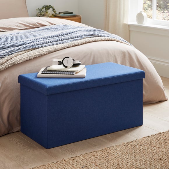 Faux Linen Rectangular Storage Ottoman