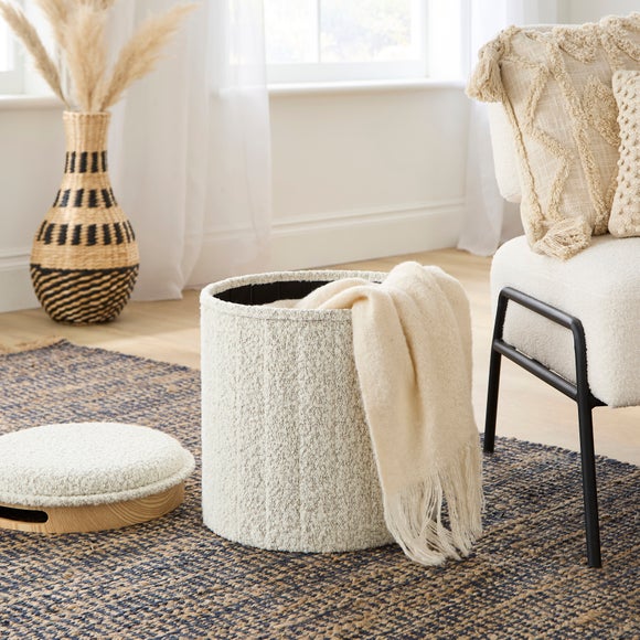 Round Ottoman With Tray Boucle