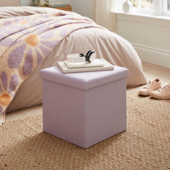 Faux Linen Cube Storage Ottoman