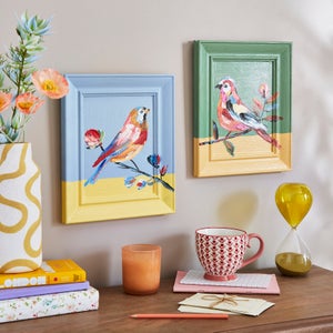 Set Of 2 Hand Painted Birds Wall Art