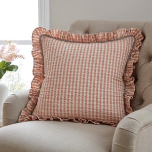 Seersucker Gingham Frill Cotton Square Cushion