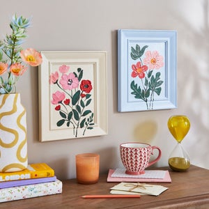 Set Of 2 Hand Painted Flowers Wall Art