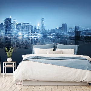 City Night Skyline Blue Wall Mural