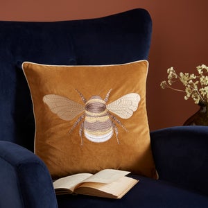 Embroidered Bee Square Cushion