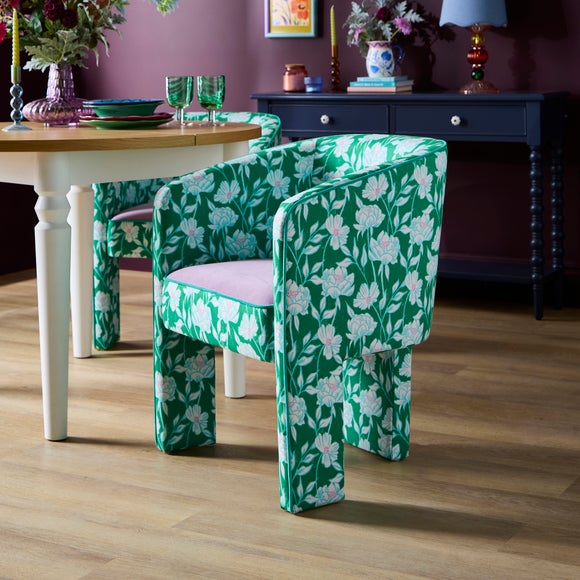 Sophie Robinson Dining Chair Jade Green Peony Fabric