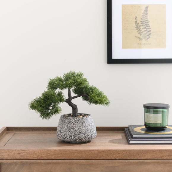 Artificial Bonsai Tree In Grey Cement Plant Pot