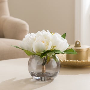 Artificial Cream Peony In Black Nickel Glass Vase