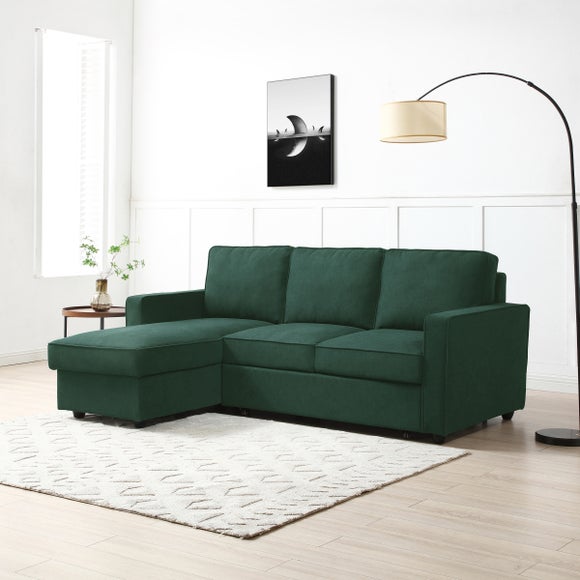 Return Kayden Woven Reversible Corner Double Sofa Bed Bottle Green