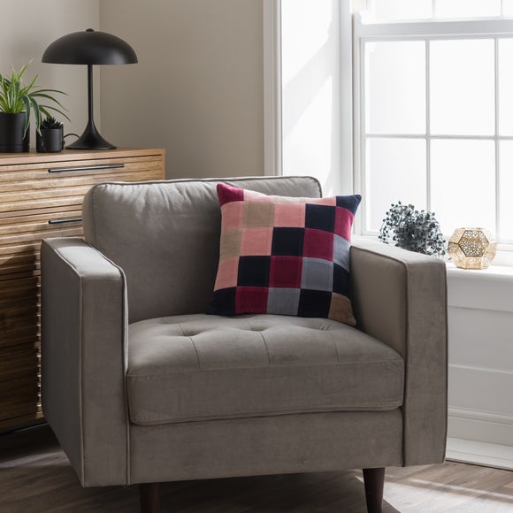 Click to view product details and reviews for Clara Cubed Patchwork Cotton Velvet Square Cushion.