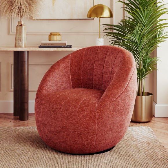 Etta Pleated Chenille Tub Swivel Chair