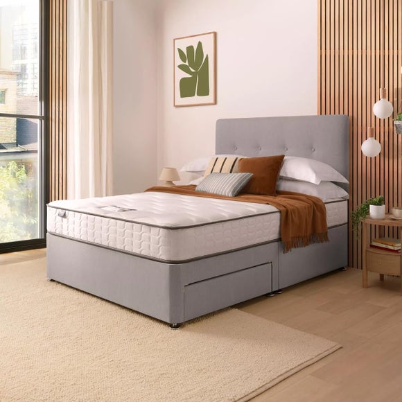 Return Silentnight Divan Bed With Francisco Fabric Headboard Double Grey With 2 Drawers