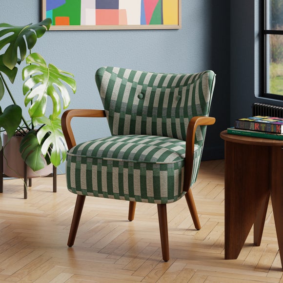 Click to view product details and reviews for Eliza Checkerboard Wooden Arm Occasional Armchair.