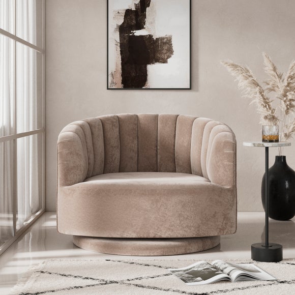 Elena Luxury Chenille Scalloped Swivel Chair