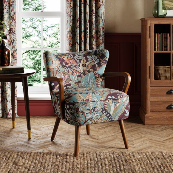 Click to view product details and reviews for Eliza Wooden Arm Jacquard Natures Exhibitionist Occasional Armchair.
